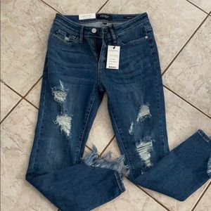 Distressed and frayed jeans